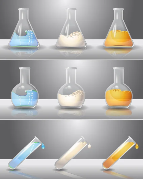 Flacons de laboratoire avec liquides à l'intérieur — Image vectorielle