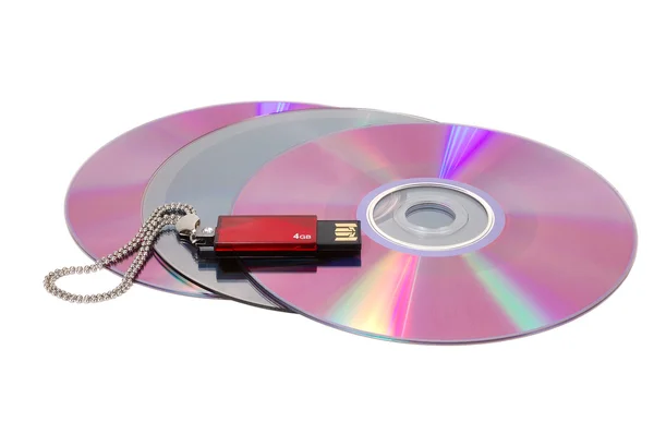 Počítačové disky a usb flash disk — Stock fotografie