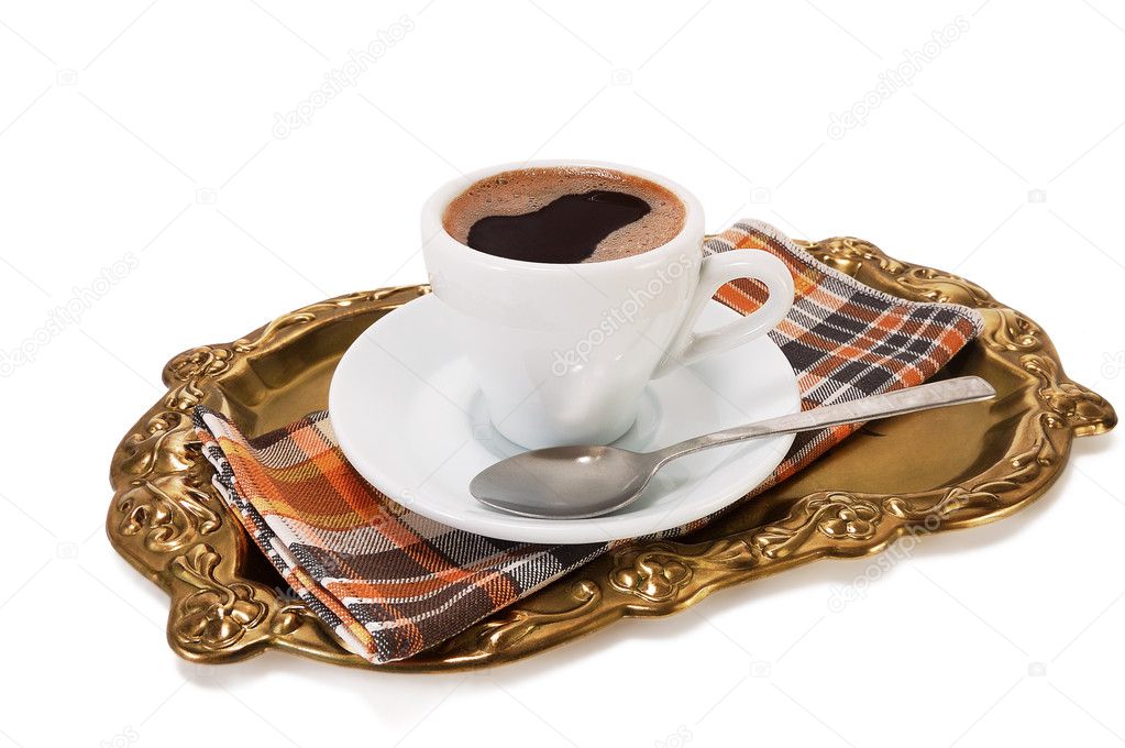 Cup of coffee on a tray