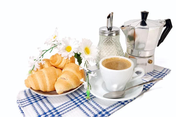 stock image Morning coffee with croissants