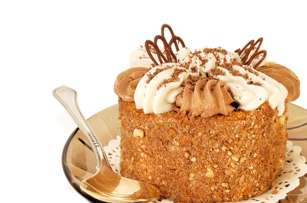 Аppetizing fruitcake with a cream close up — Stock Photo, Image