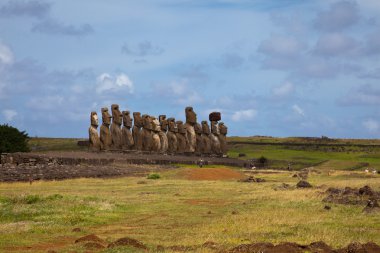 Easter Island Statues under blue sky clipart