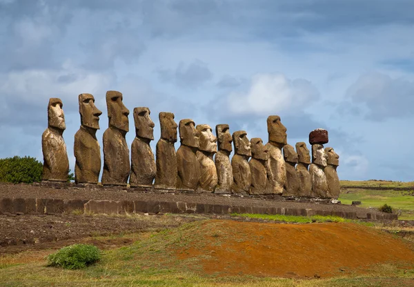 Easter Island statues in line — Stock Photo, Image