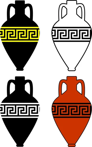 stock vector Set of silhouettes (contour) of ancient amphora (vase) with traditional Greek abstract meander pattern