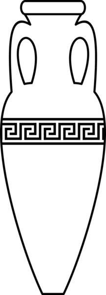 Vector silueta blanca (contorno) de ánfora antigua (jarrón) con patrón de meandro abstracto griego tradicional — Vector de stock