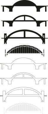 Vector set of bridge silhouettes and contours - isolated illustration on white background clipart
