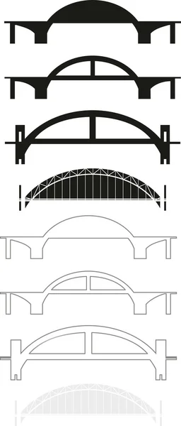 Vector set of bridge silhouettes and contours - isolated illustration on white background — Stock Vector