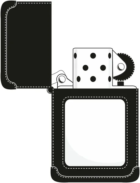 Černé kontury benzínový zapalovač stylové kožené pouzdro (originální design) - izolovaná obrázku na bílém pozadí Vektorová Grafika
