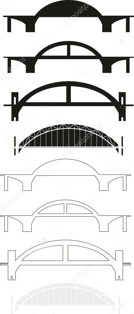 Vector set of bridge silhouettes and contours - isolated illustration on white background