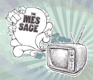 Hand-drawn retro TV set on dirty background clipart