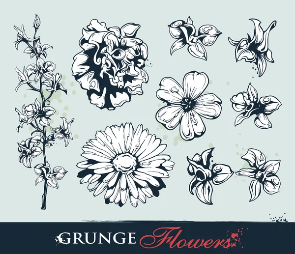 Conjunto de flores grungy — Vetor de Stock