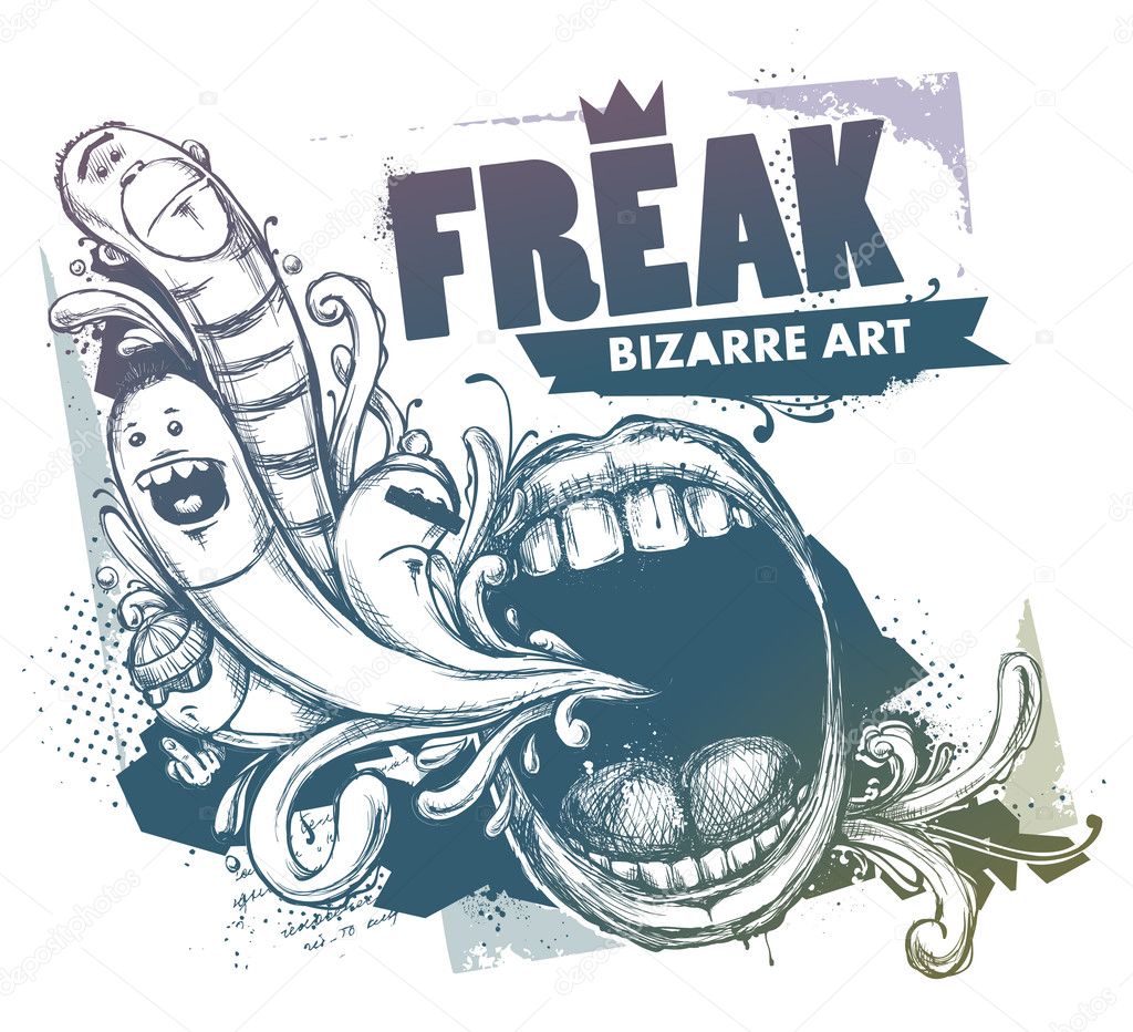 Modern sketchy style image of mouth and freaks
