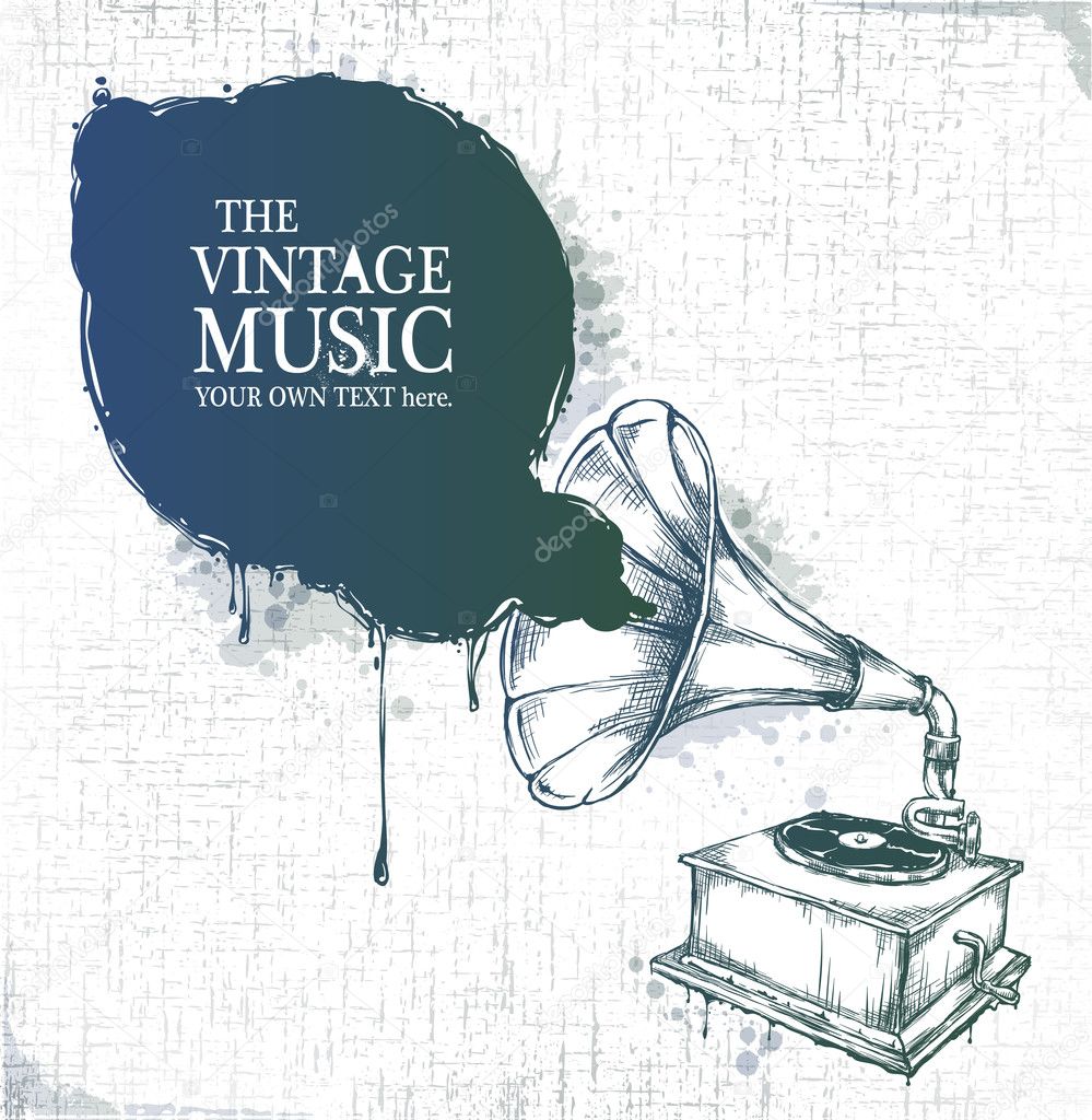 Modern sketchy style image of gramophone