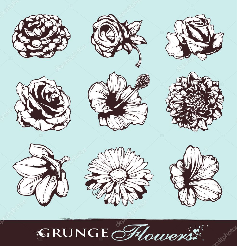 Set of grungy flowers