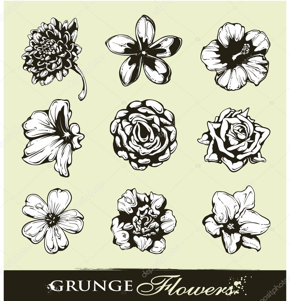 Set of grungy flowers