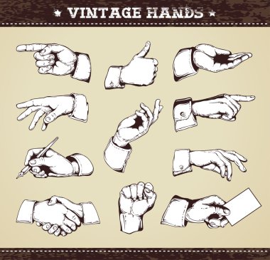 Set of vintage hands clipart