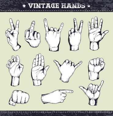 Set of vintage hands clipart