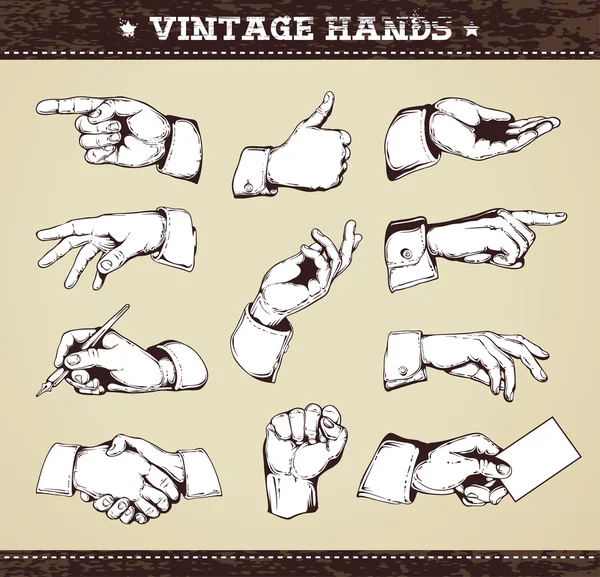 Ensemble de mains vintage — Image vectorielle