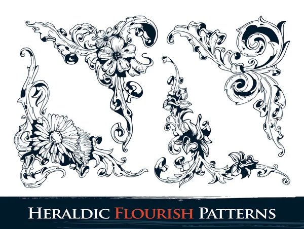 Set heraldische bloeien patronen — Stockvector