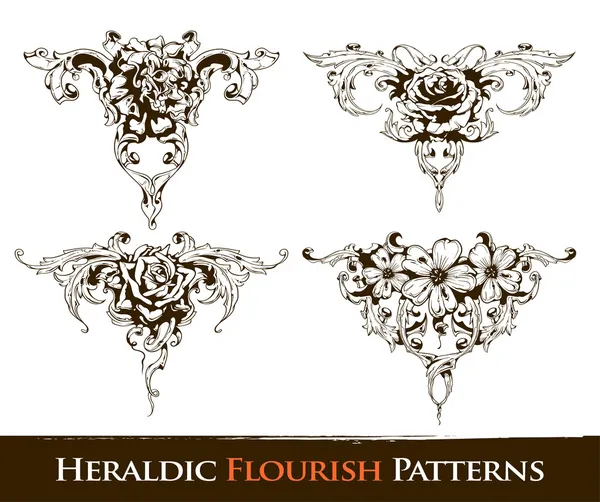 Conjunto de patrones de florecimiento heráldico — Vector de stock