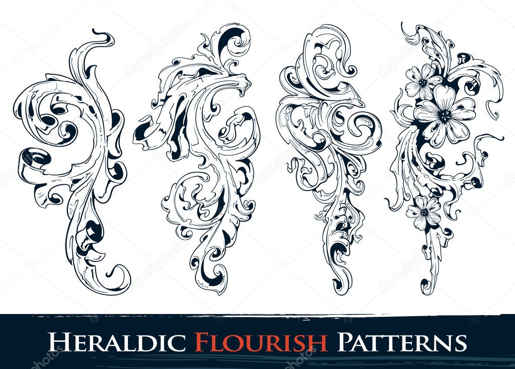 Set of heraldic flourish patterns