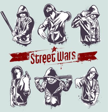 Vector set of hoody gangsters clipart