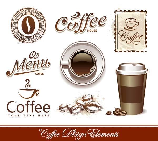Conjunto vetorial de elementos de design de café — Vetor de Stock