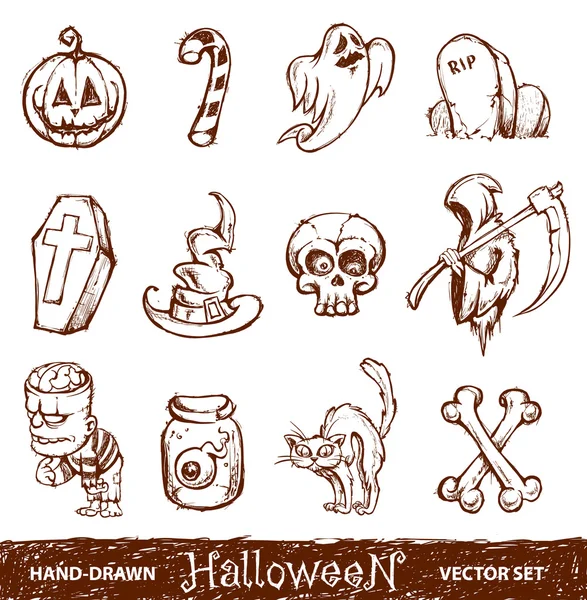 Conjunto vectorial de elementos de halloween dibujados a mano — Archivo Imágenes Vectoriales