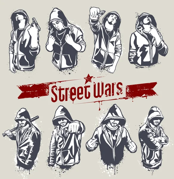 Vector set hoody gangsters — Stockvector