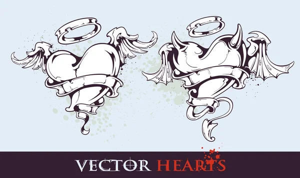Два сердца в стиле татуировки — стоковый вектор