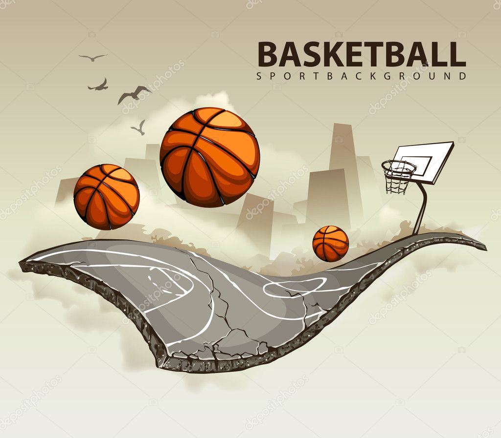 Vector illustration of surreal basketball court