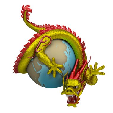 Chinese dragon around the globe clipart