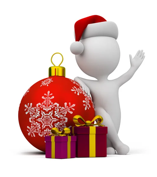 3 차원 소형-선물 산타와 크리스마스 공 — 스톡 사진