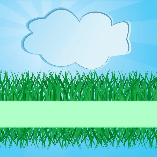 Vektor illustration med gräs och moln-banner — Stock vektor