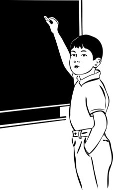 Sketch of a boy with a blackboard chalk clipart