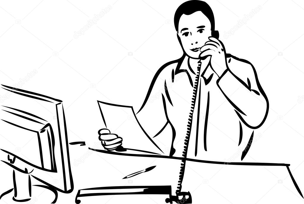 Sketch of a man talking on the phone — Stock Vector
