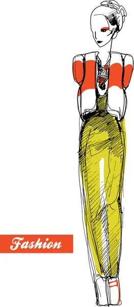 Ескіз дівчини в модному костюмі — стоковий вектор