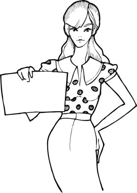 Sketch of a girl with a clean sheet in her hands clipart