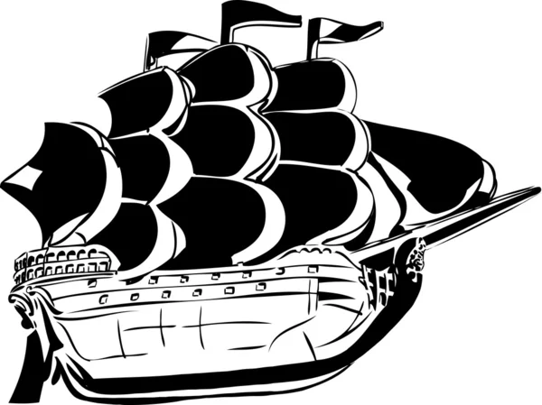 Sketch wooden vessel under sail — Stock Vector
