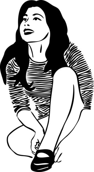 Zwart-wit schets van een meisje dressing slippers — Stockvector