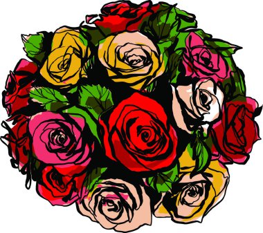 Bouquet of colorful roses on a white background clipart