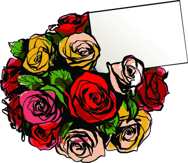 Μπουκέτο από πολύχρωμα τριαντάφυλλα σε λευκό φόντο — Διανυσματικό Αρχείο
