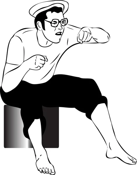 Gözlüklü bir kap yalınayak giyen adam — Stok Vektör