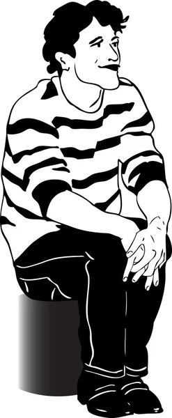 Черно-белое изображение парня сидел — стоковый вектор