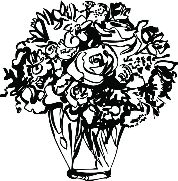 Ασπρόμαυρη εικόνα τριαντάφυλλα σε ένα βάζο — Διανυσματικό Αρχείο