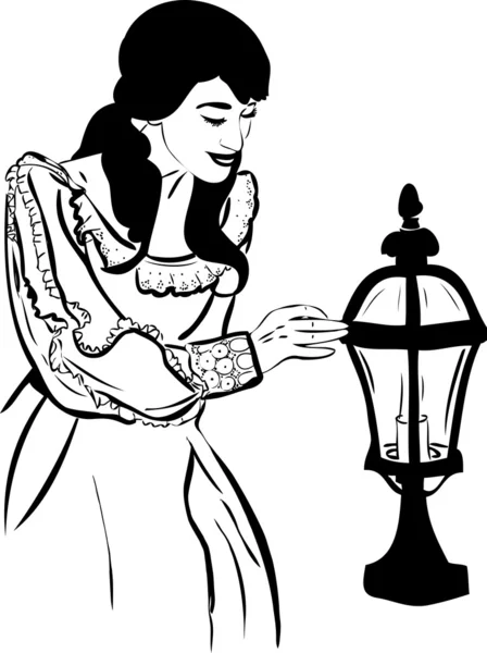 Эскиз девушки возле фонаря — стоковый вектор