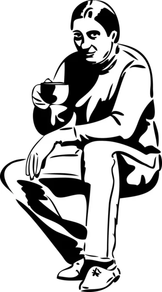 Człowiek przy filiżance herbaty pijących — Wektor stockowy