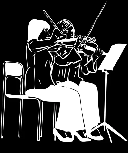 Skizze von zwei Mädchen, die auf der Geige spielen — Stockfoto