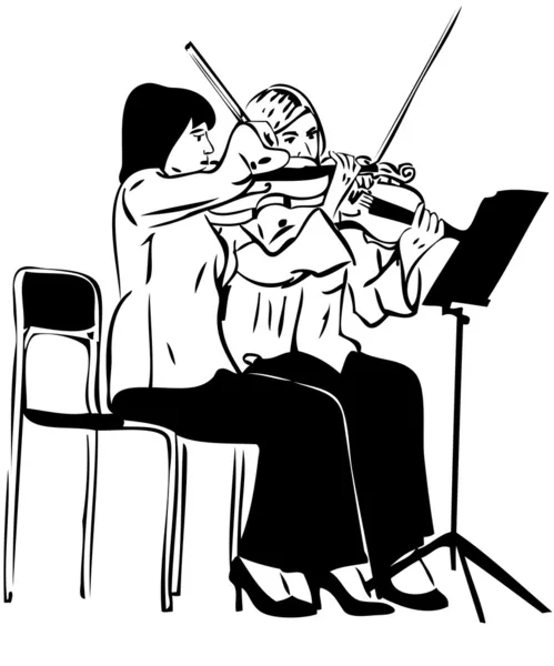 Skiss av två flickor leker på fiol — Stockfoto