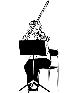 Sketch of a girl playing a violin viola clipart